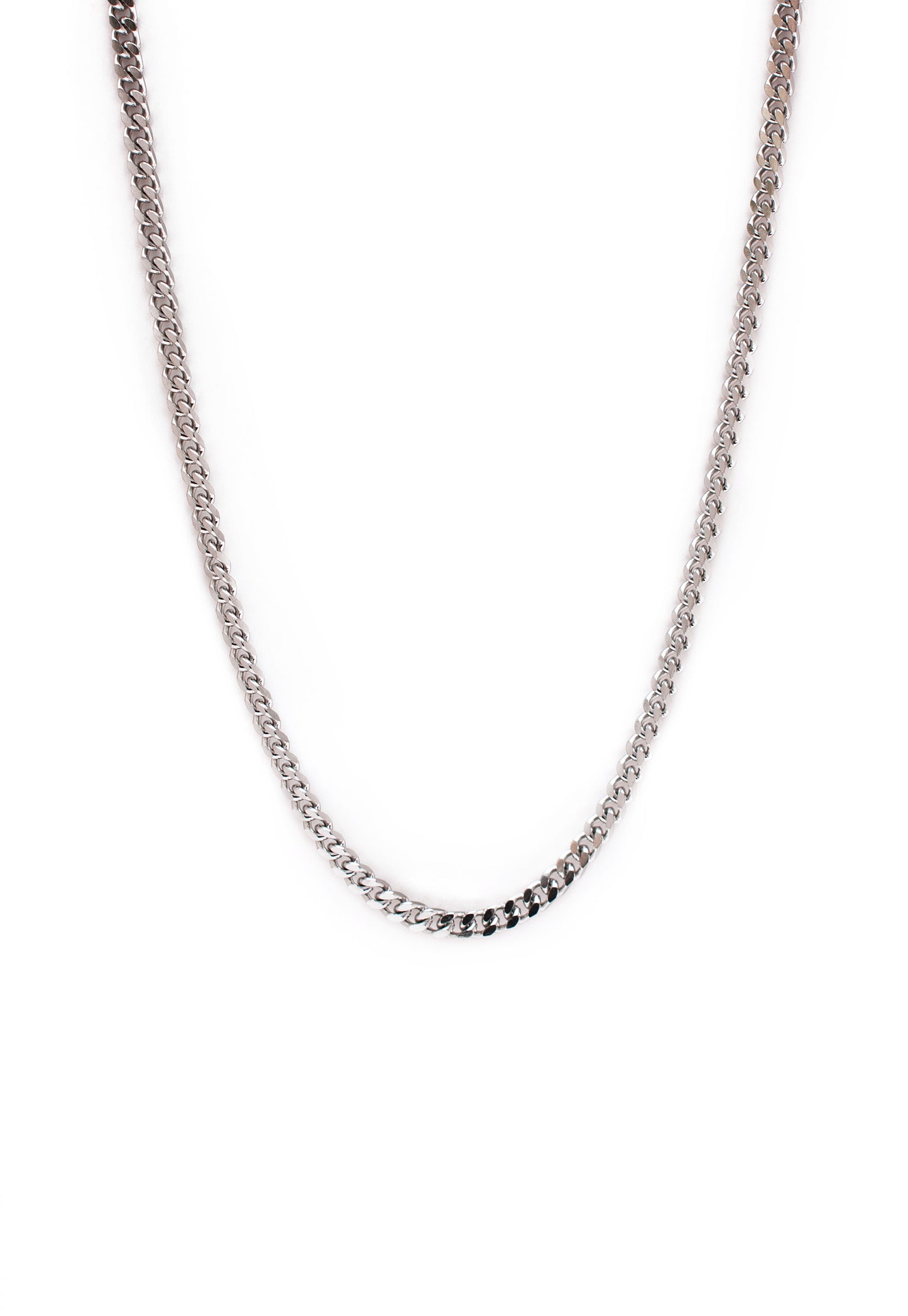 Curb Chain Necklace in Silver Finish Stainless Steel - Classic Fine Size
