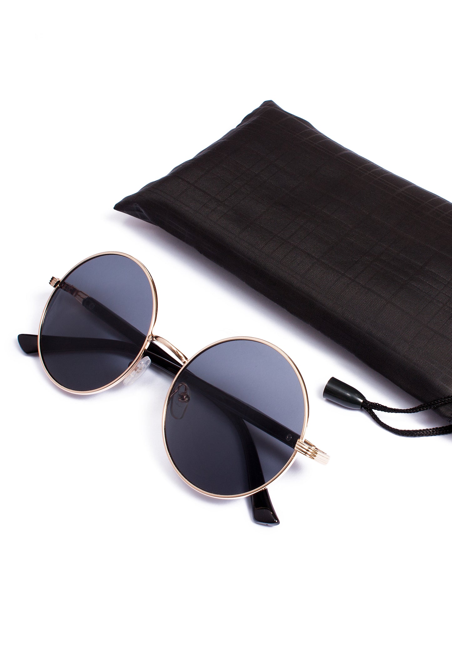 Black Round Sunglasses with Gold Frame – Retro Lennon Style