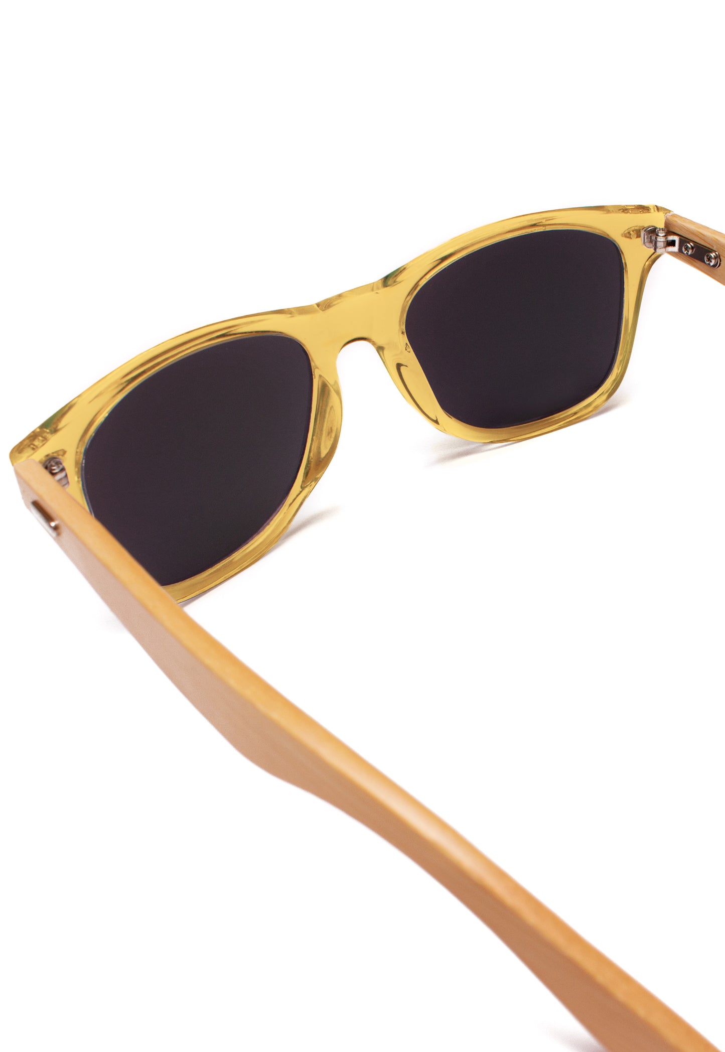 Bamboo Detail Sunglasses with Mirror Green Lenses - Transparent Yellow Frame
