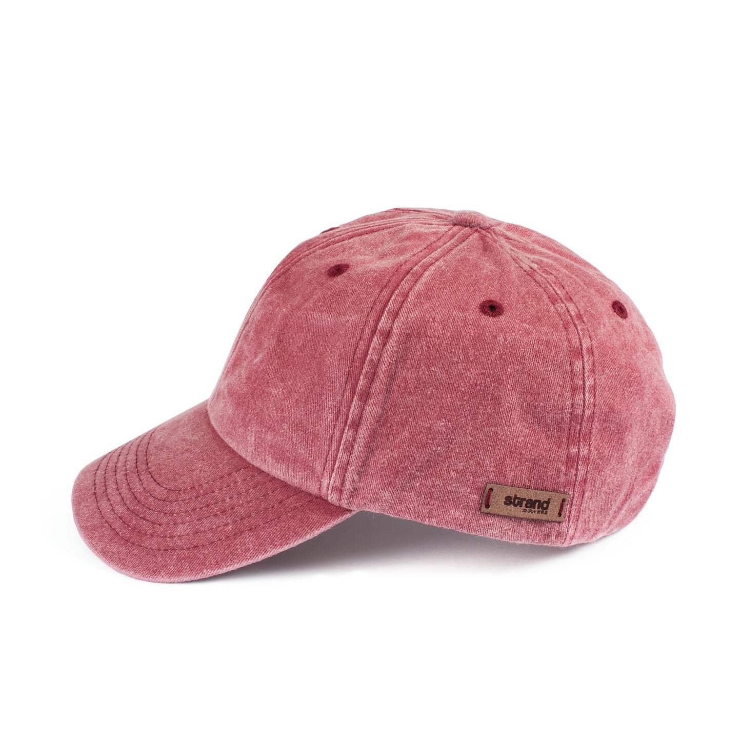 Washed Cotton Baseball Cap with Ultrasuede Patch - Distressed Red
