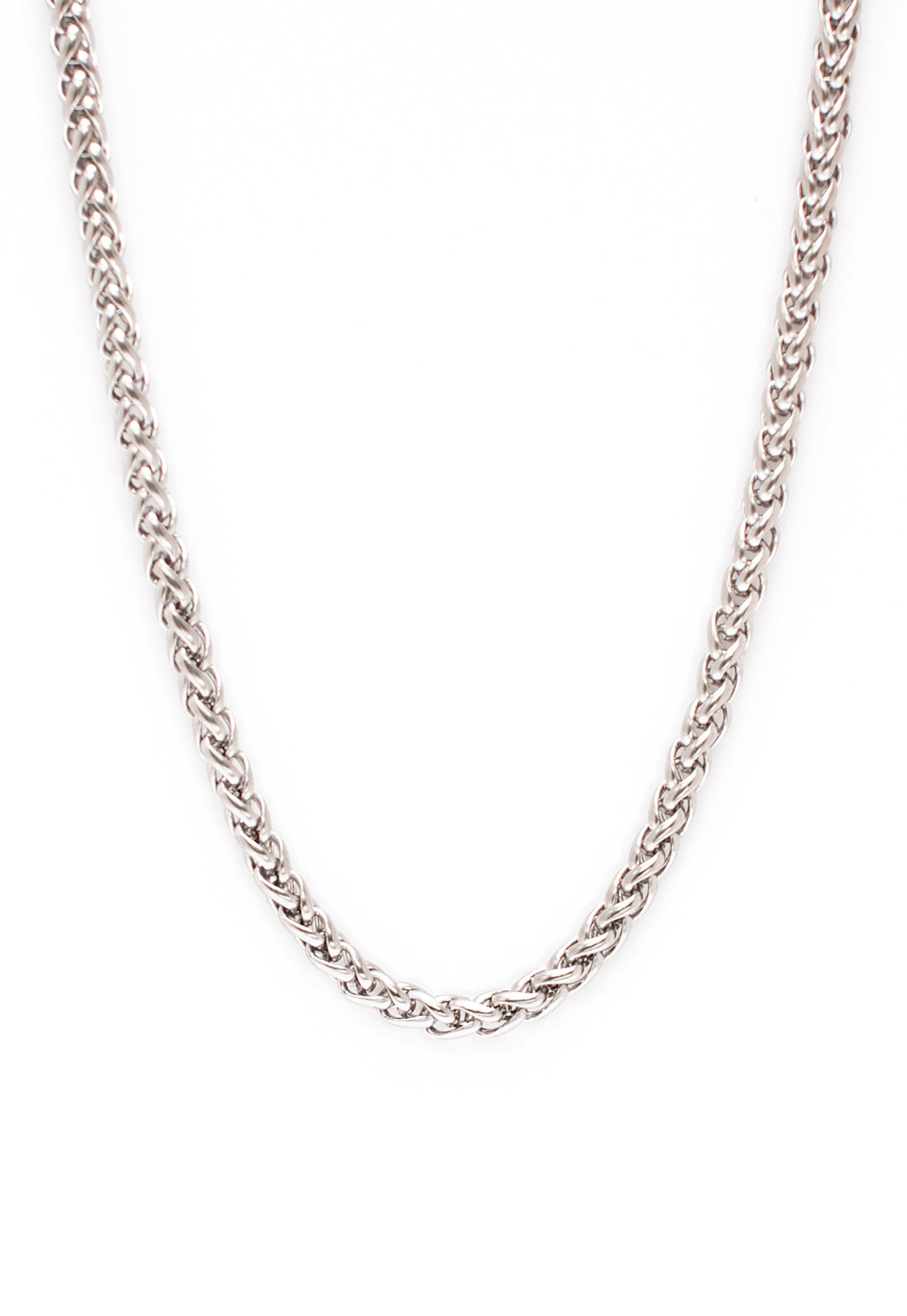 Wheat Chain Necklace in Silver Finish Stainless Steel - Medium Heavy