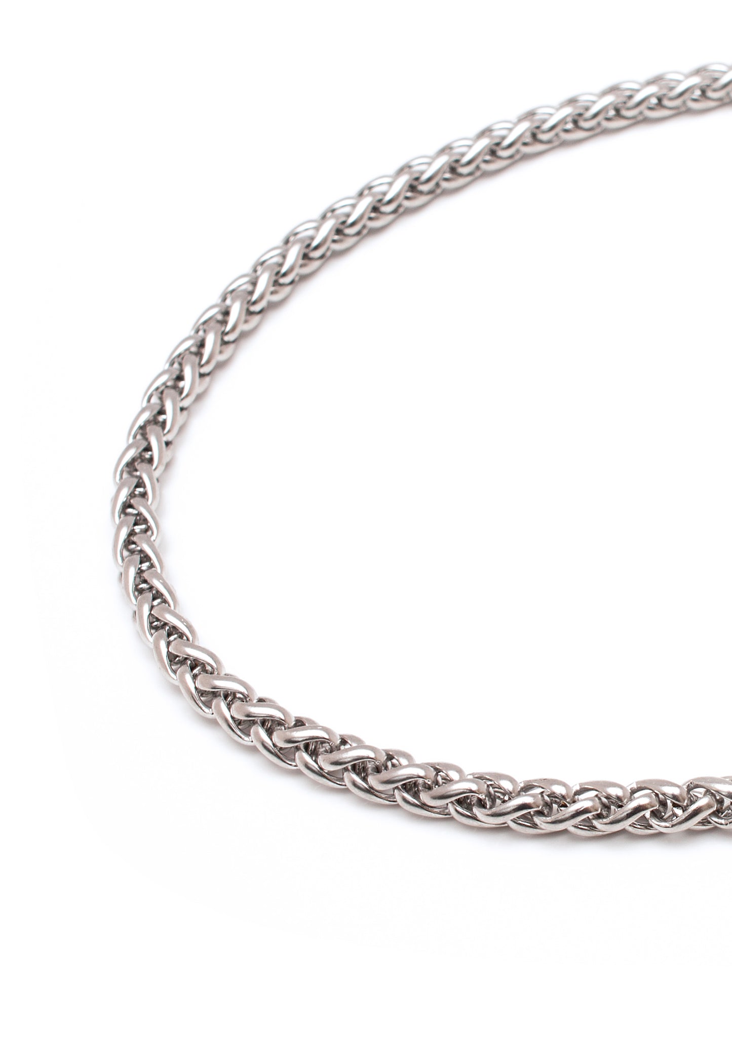 Wheat Chain Necklace in Silver Finish Stainless Steel - Medium Heavy