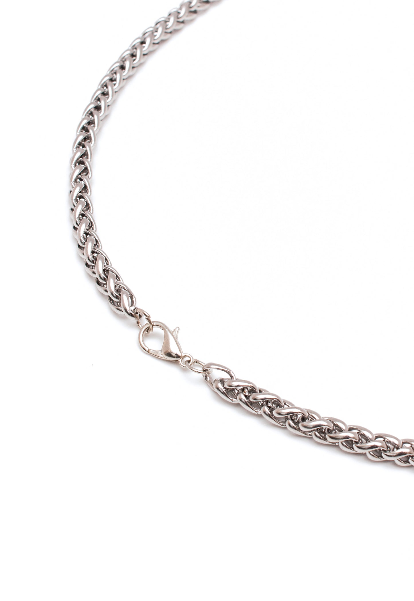 Wheat Chain Necklace in Silver Finish Stainless Steel - Medium Heavy