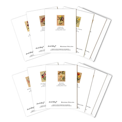 Set of 10 Antique Botanical Greeting Cards – Vintage Floral Art for Birthdays & All Occasions