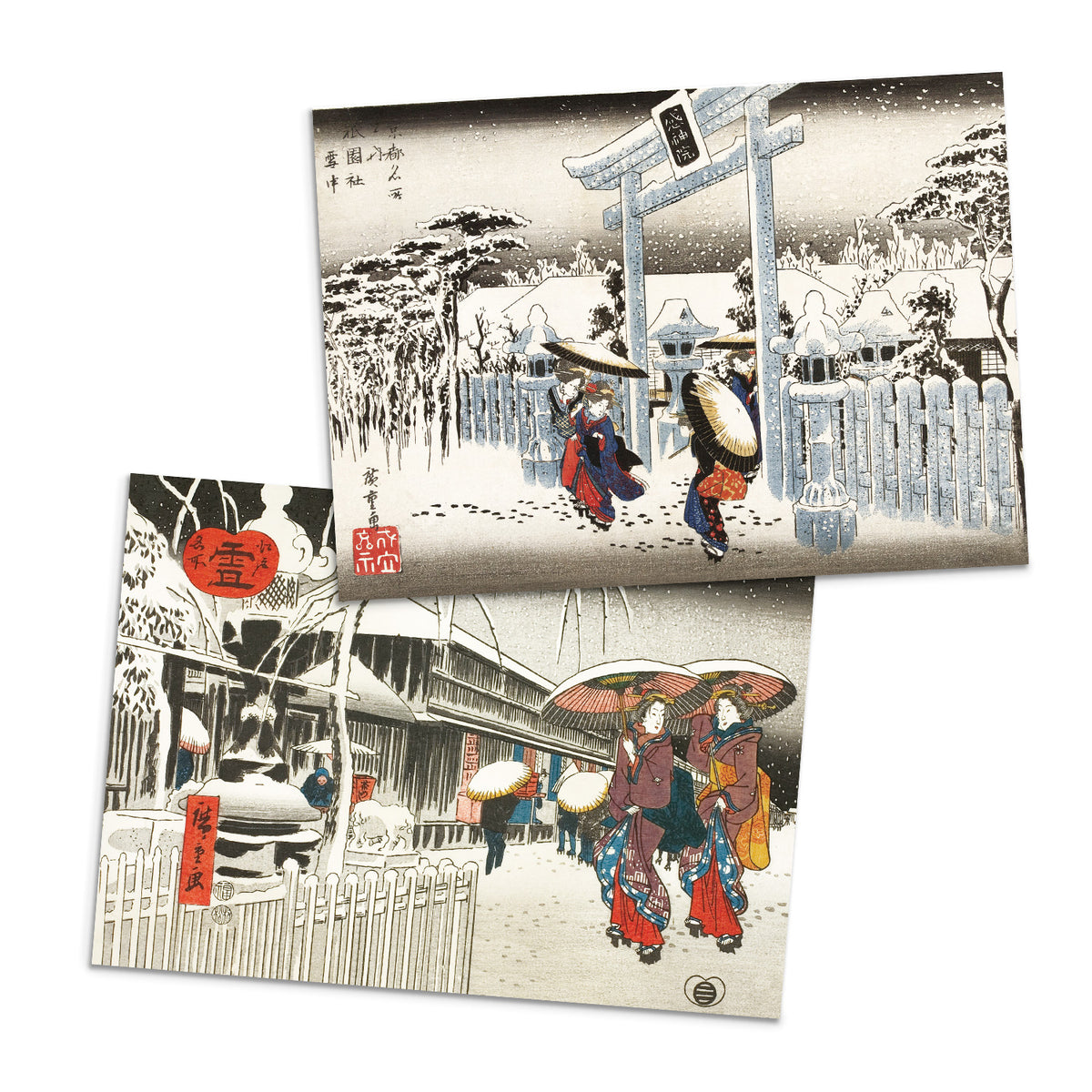 Japanese Ukiyo-e Art Greeting Cards Luxury Large Set of 10 - Christmas Card Xmas New Year Woodblock Print Hiroshige Hokusai Haiku Basho Poem