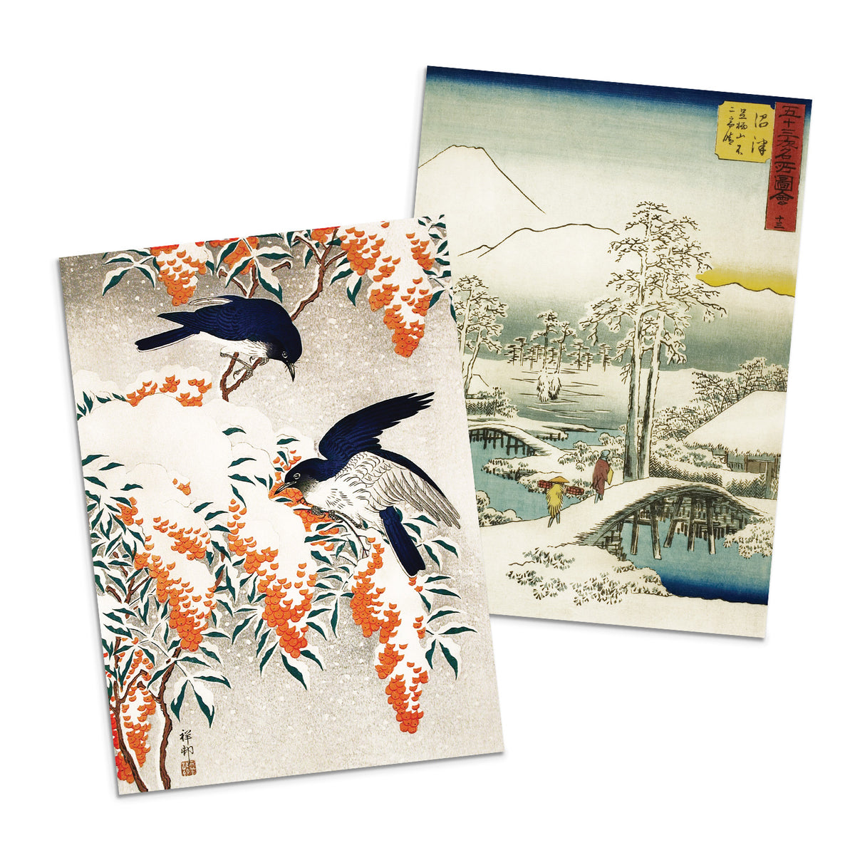 Japanese Ukiyo-e Art Greeting Cards Luxury Large Set of 10 - Christmas Card Xmas New Year Woodblock Print Hiroshige Hokusai Haiku Basho Poem