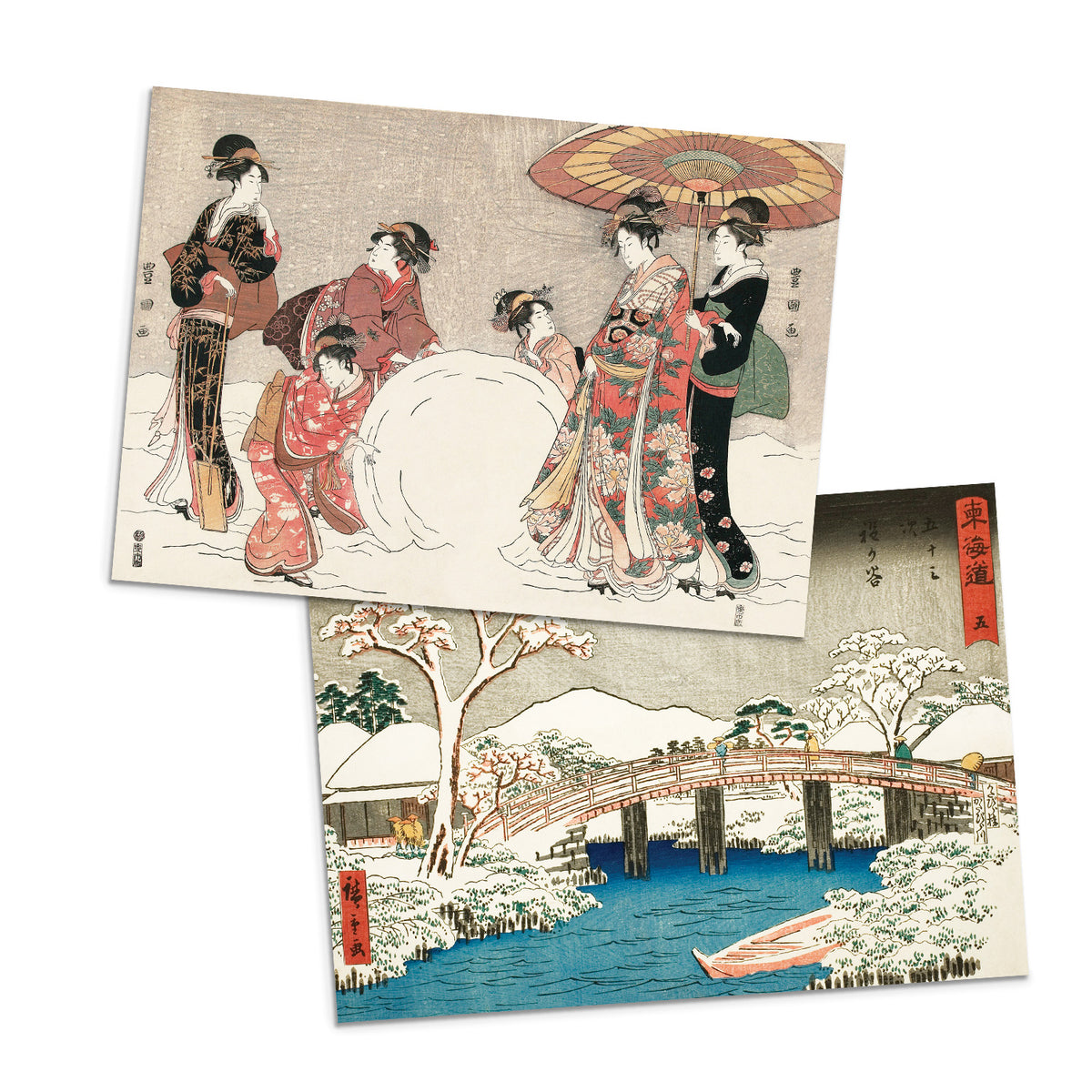 Japanese Ukiyo-e Art Greeting Cards Luxury Large Set of 10 - Christmas Card Xmas New Year Woodblock Print Hiroshige Hokusai Haiku Basho Poem