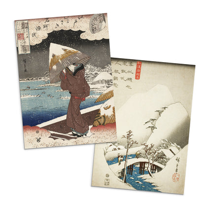 Japanese Ukiyo-e Art Greeting Cards Luxury Large Set of 10 - Christmas Card Xmas New Year Woodblock Print Hiroshige Hokusai Haiku Basho Poem