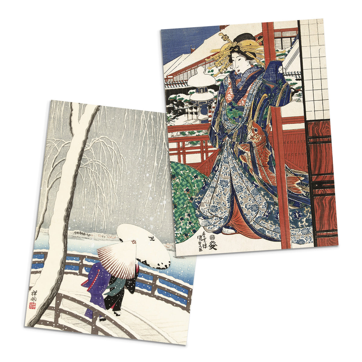 Japanese Ukiyo-e Art Greeting Cards Luxury Large Set of 10 - Christmas Card Xmas New Year Woodblock Print Hiroshige Hokusai Haiku Basho Poem