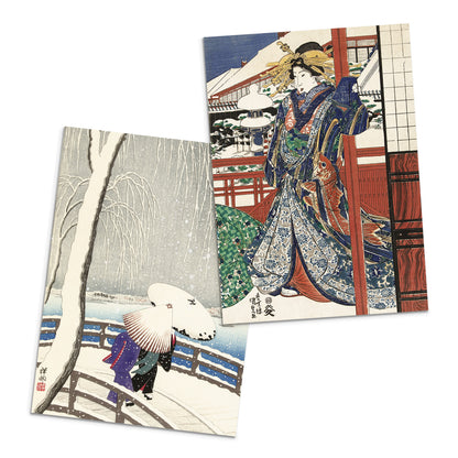 Japanese Ukiyo-e Art Greeting Cards Luxury Large Set of 10 - Christmas Card Xmas New Year Woodblock Print Hiroshige Hokusai Haiku Basho Poem