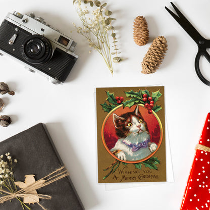 Victorian Cat Christmas Cards – Set of 10 | Vintage Kitten Holiday Greetings