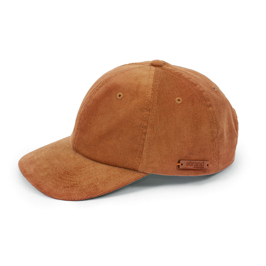 Japanese Style Cord Baseball Cap with Wooden Detail - Camel Brown