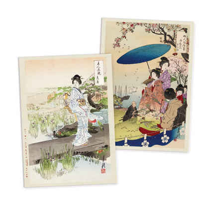Japanese Ukiyo-e Art Postcards Set of 10 - Ogata Gekkō Japanese Woodblock Art Bijin & Flowers Ukiyo-e Prints