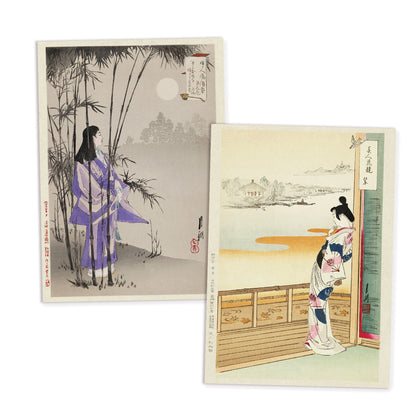 Japanese Ukiyo-e Art Postcards Set of 10 - Ogata Gekkō Japanese Woodblock Art Bijin & Flowers Ukiyo-e Prints