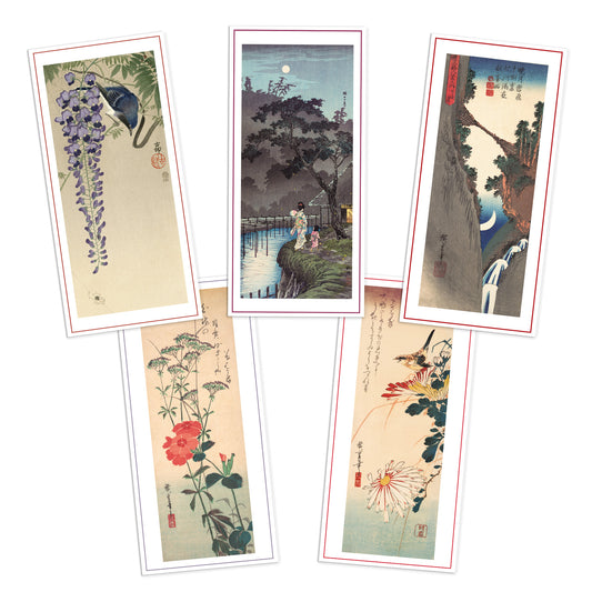 Japanese Ukiyo-e Art Greeting Cards – Luxury Set of 5 | Birthday & All Occasion Long Format