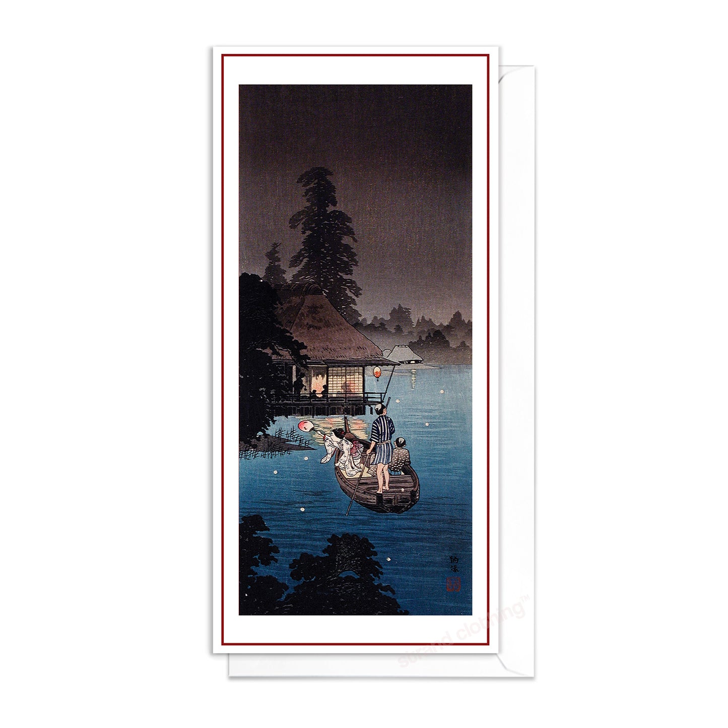 Japanese Art Greeting Card – Enjoying the Evening Cool by Takahashi Shotei