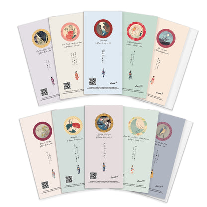 Set of 10 Japanese Ukiyo-e Greeting Cards – Long Format for Birthday, Anniversary & More