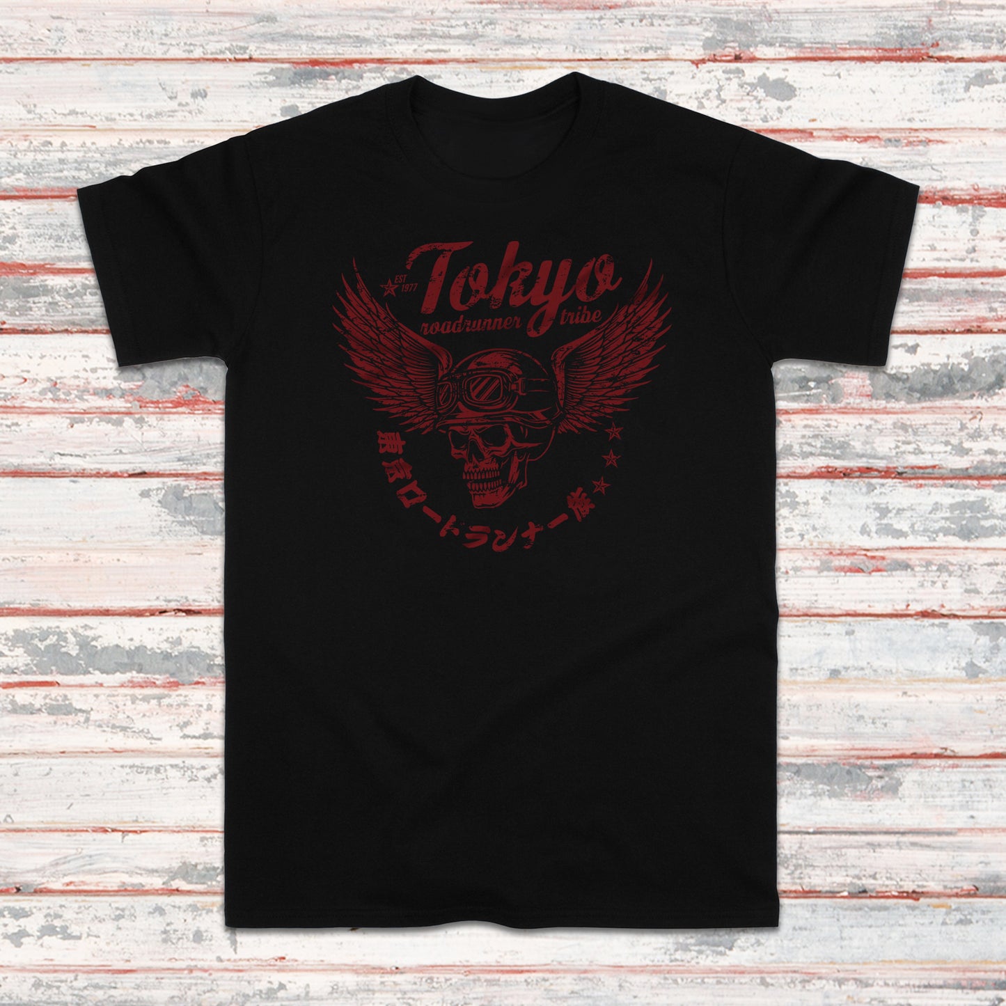 Tokyo Roadrunner Tribe T-Shirt – Japanese Winged Biker Skull Design (Unisex)