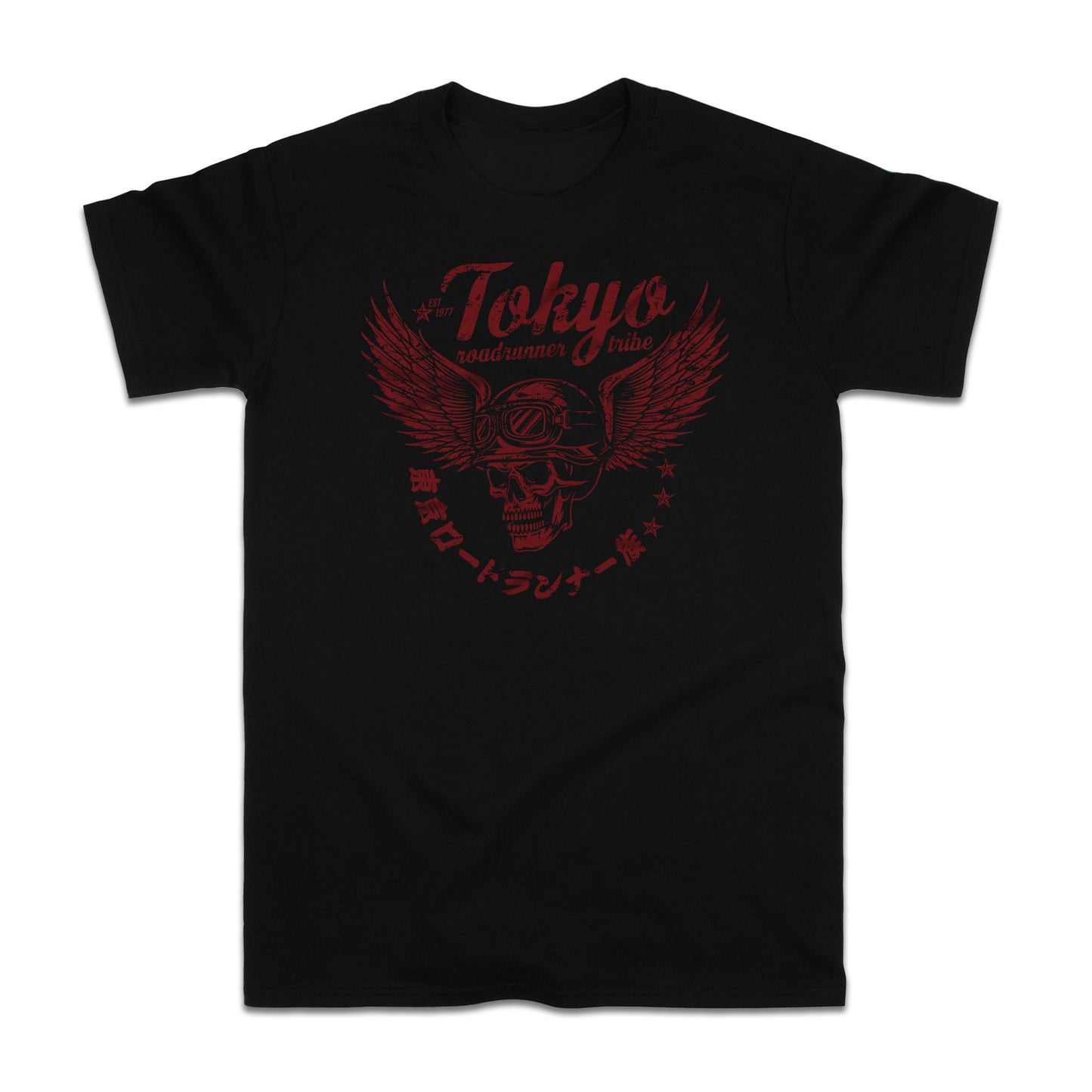 Tokyo Roadrunner Tribe T-Shirt – Japanese Winged Biker Skull Design (Unisex)