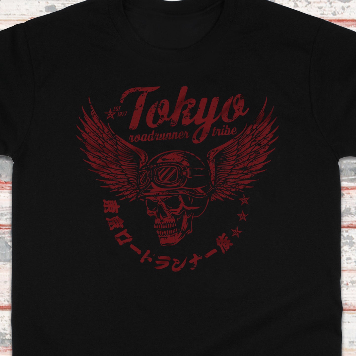 Tokyo Roadrunner Tribe T-Shirt – Japanese Winged Biker Skull Design (Unisex)