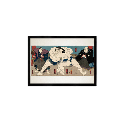 Sumo Wrestlers Ōnaruto and Nishinokai – Edo Period Ukiyo-e Japanese Woodblock Art Print by Utagawa Kuniaki II - Framed Art Print