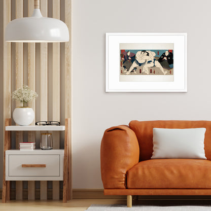 Sumo Wrestlers Ōnaruto and Nishinokai – Edo Period Ukiyo-e Japanese Woodblock Art Print by Utagawa Kuniaki II - Framed Art Print