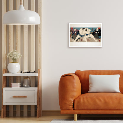 Sumo Wrestlers Ōnaruto and Nishinokai – Edo Period Ukiyo-e Japanese Woodblock Art Print by Utagawa Kuniaki II - Framed Art Print