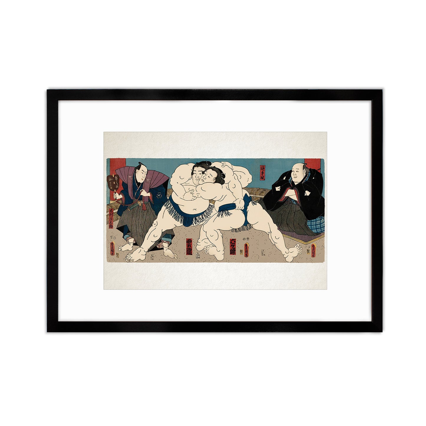 Sumo Wrestlers Ōnaruto and Nishinokai – Edo Period Ukiyo-e Japanese Woodblock Art Print by Utagawa Kuniaki II - Framed Art Print