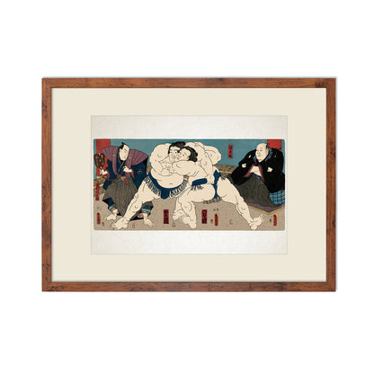 Sumo Wrestlers Ōnaruto and Nishinokai – Edo Period Ukiyo-e Japanese Woodblock Art Print by Utagawa Kuniaki II - Framed Art Print