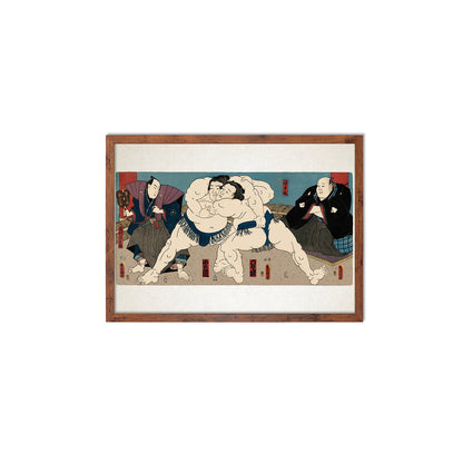 Sumo Wrestlers Ōnaruto and Nishinokai – Edo Period Ukiyo-e Japanese Woodblock Art Print by Utagawa Kuniaki II - Framed Art Print
