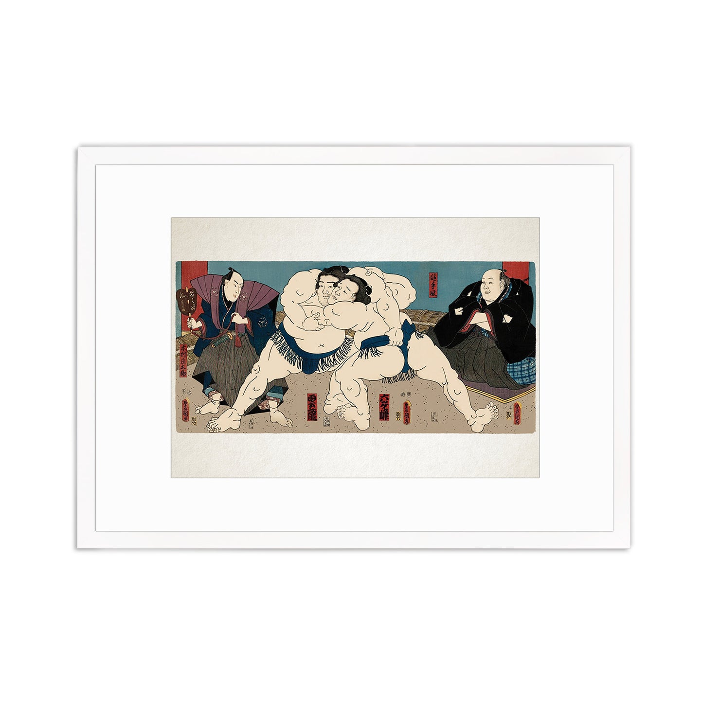 Sumo Wrestlers Ōnaruto and Nishinokai – Edo Period Ukiyo-e Japanese Woodblock Art Print by Utagawa Kuniaki II - Framed Art Print