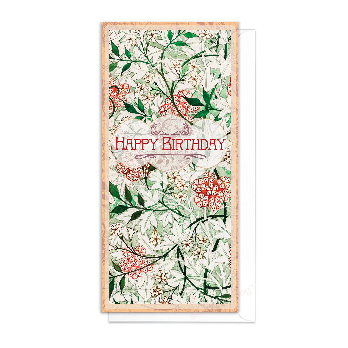 William Morris Jasmine Birthday Card – Elegant Long Floral Art Greeting Card DL Format
