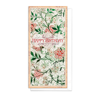 William Morris Jasmine Birthday Card – Elegant Long Floral Art Greeting Card DL Format
