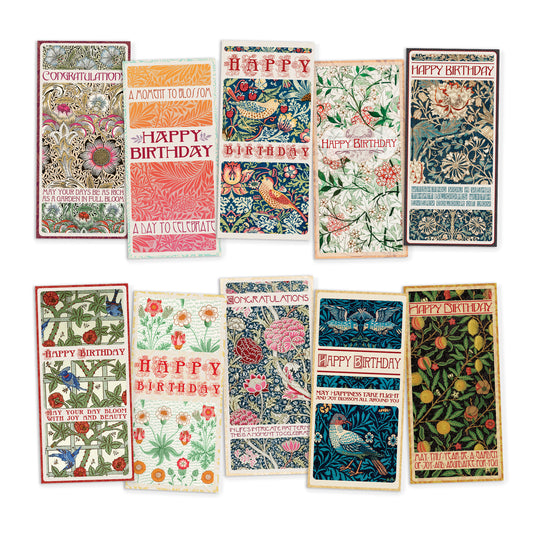 Set of 10 William Morris Greeting Cards – Long Format for Birthday & Congratulations