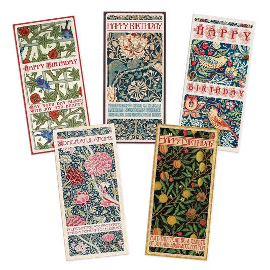 Set of 5 William Morris Greeting Cards – Tall Format for Birthday & Congratulations