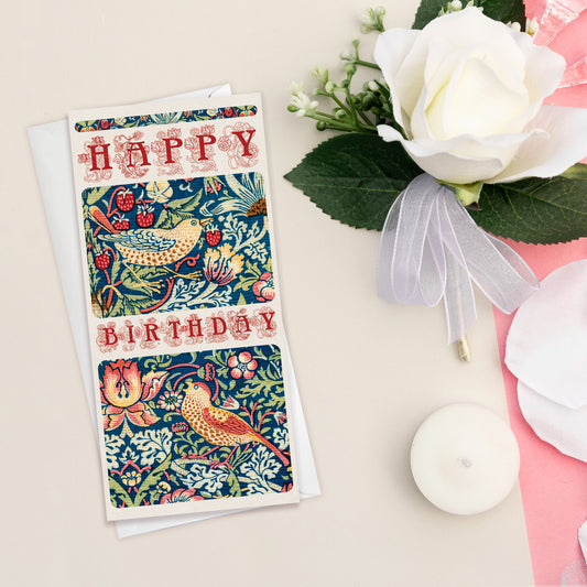 William Morris Strawberry Thief DL Greeting Card – Elegant Birthday Card, Vintage Art Nouveau Design