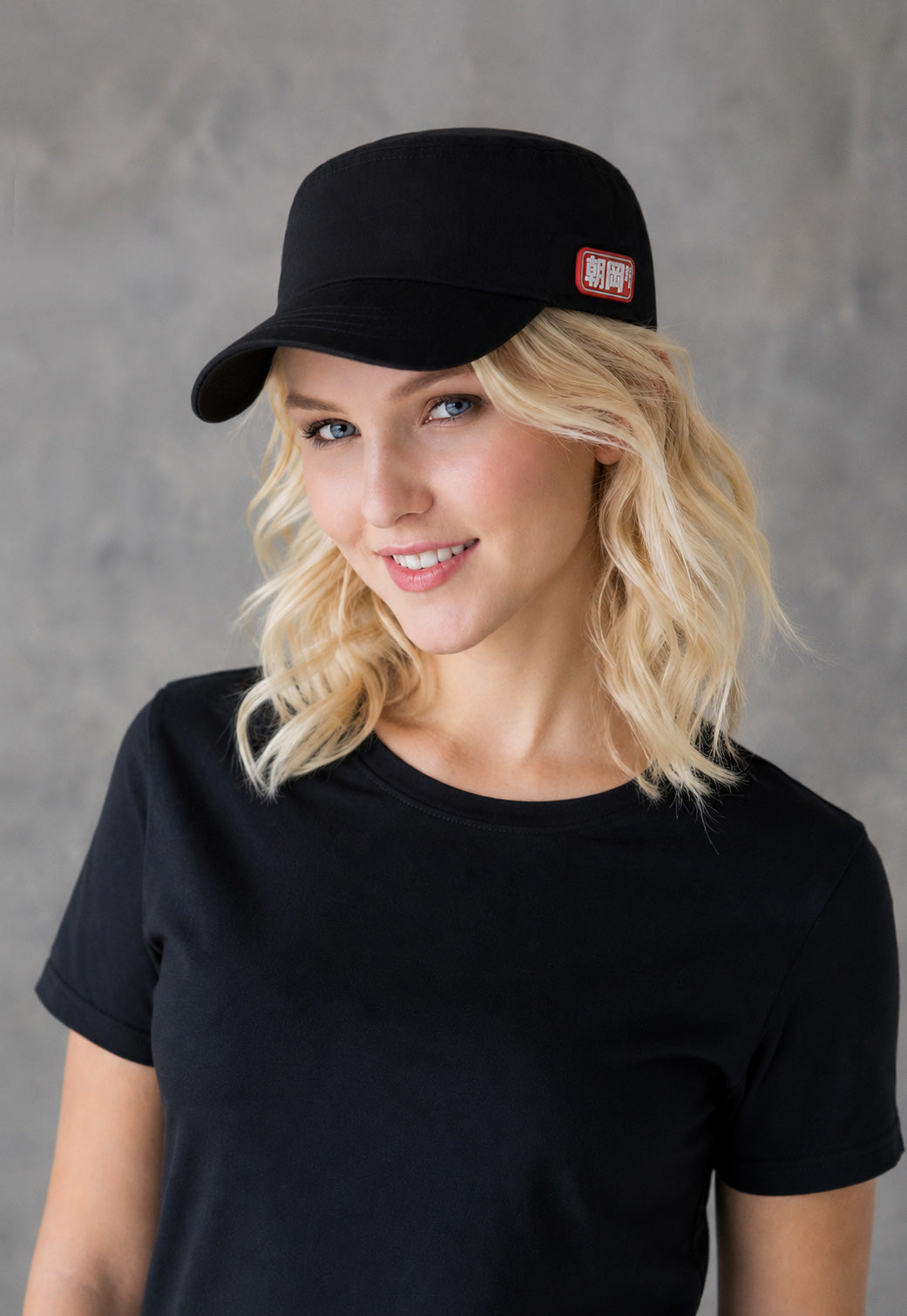 Army Cadet Cap with Japanese Vinyl Applique - Black Colour
