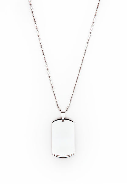 Dog Tag Pendant Necklace with Ball Chain in Silver Finish Stainless Steel - Blank Military Style