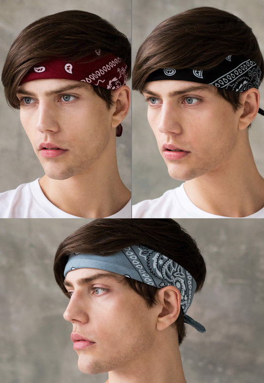 Set of 3 Bandanas – Retro Sea Blue, Black & Burgundy Paisley Print