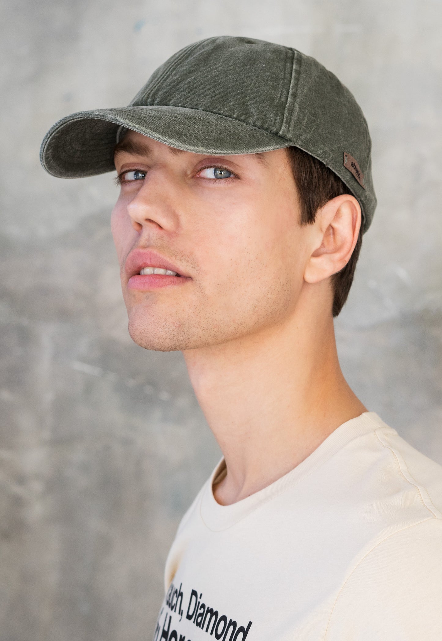 Washed Cotton Baseball Cap with Ultrasuede Patch - Distressed Khaki