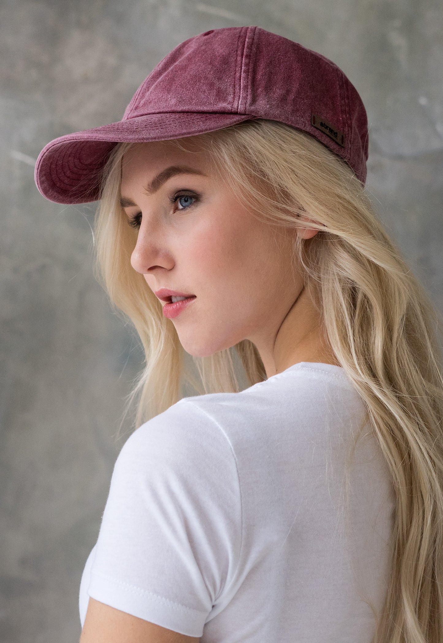 Washed Cotton Baseball Cap with Ultrasuede Patch - Distressed Red