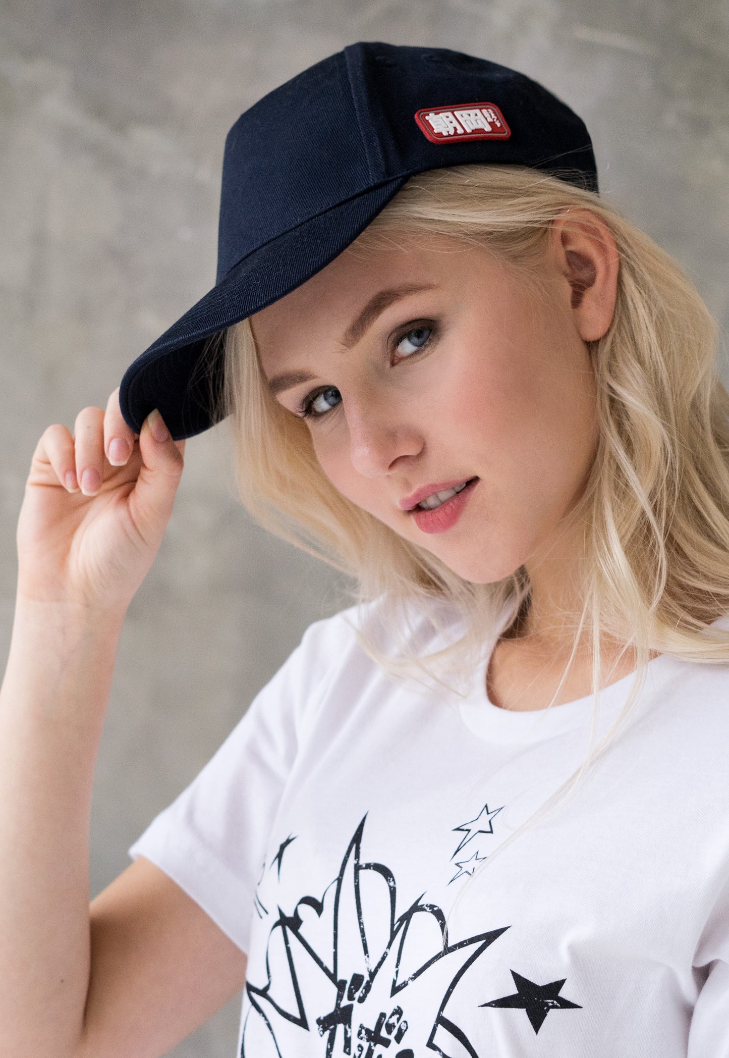 Baseball Cap with Japanese Vinyl Applique - Classic Navy Blue