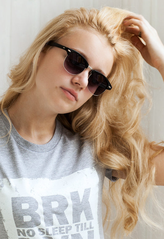 Black Half Frame Sunglasses with Gradient Lenses