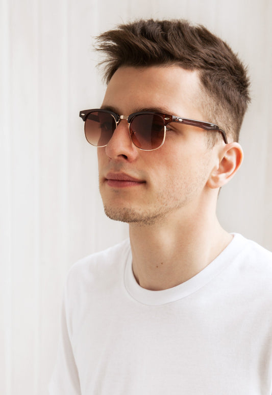 Matte Brown Half Frame Sunglasses with Gradient Lenses