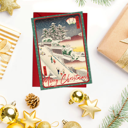 Japanese Woodblock Art Christmas Cards Set | 10 Large Luxury Cards with Envelopes