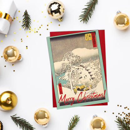 “Fujikawa: Sanchū Yamanaka no Sato Miyajiyama” by Utagawa Hiroshige – Japanese Ukiyo-e Christmas Greeting Card – A5 Woodblock Art with Envelope