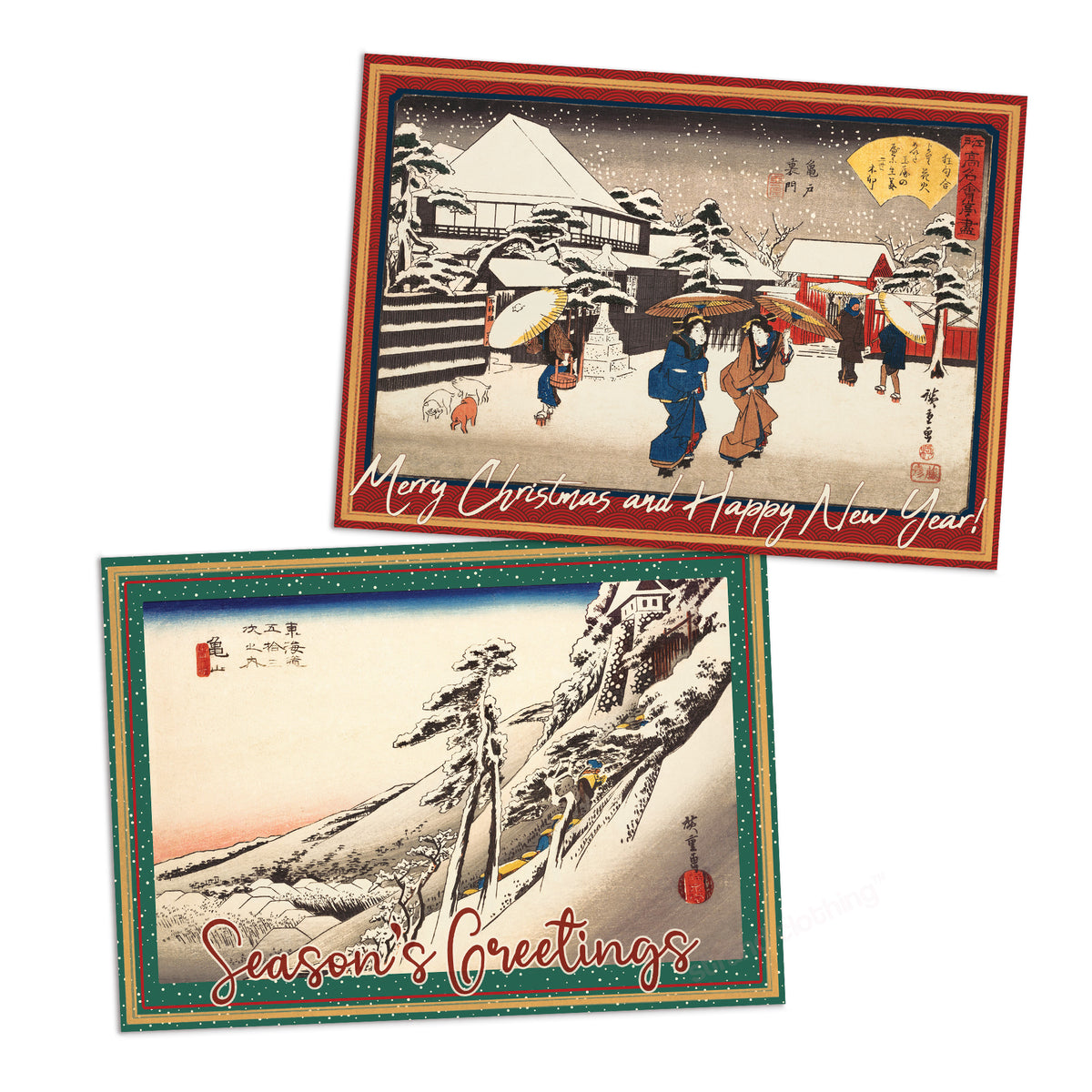 Japanese Ukiyo-e Christmas Greeting Cards with Seasonal Greetings – Set of 10