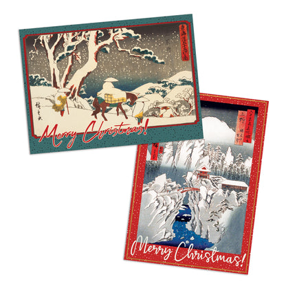 Japanese Ukiyo-e Christmas Greeting Cards with Seasonal Greetings – Set of 10