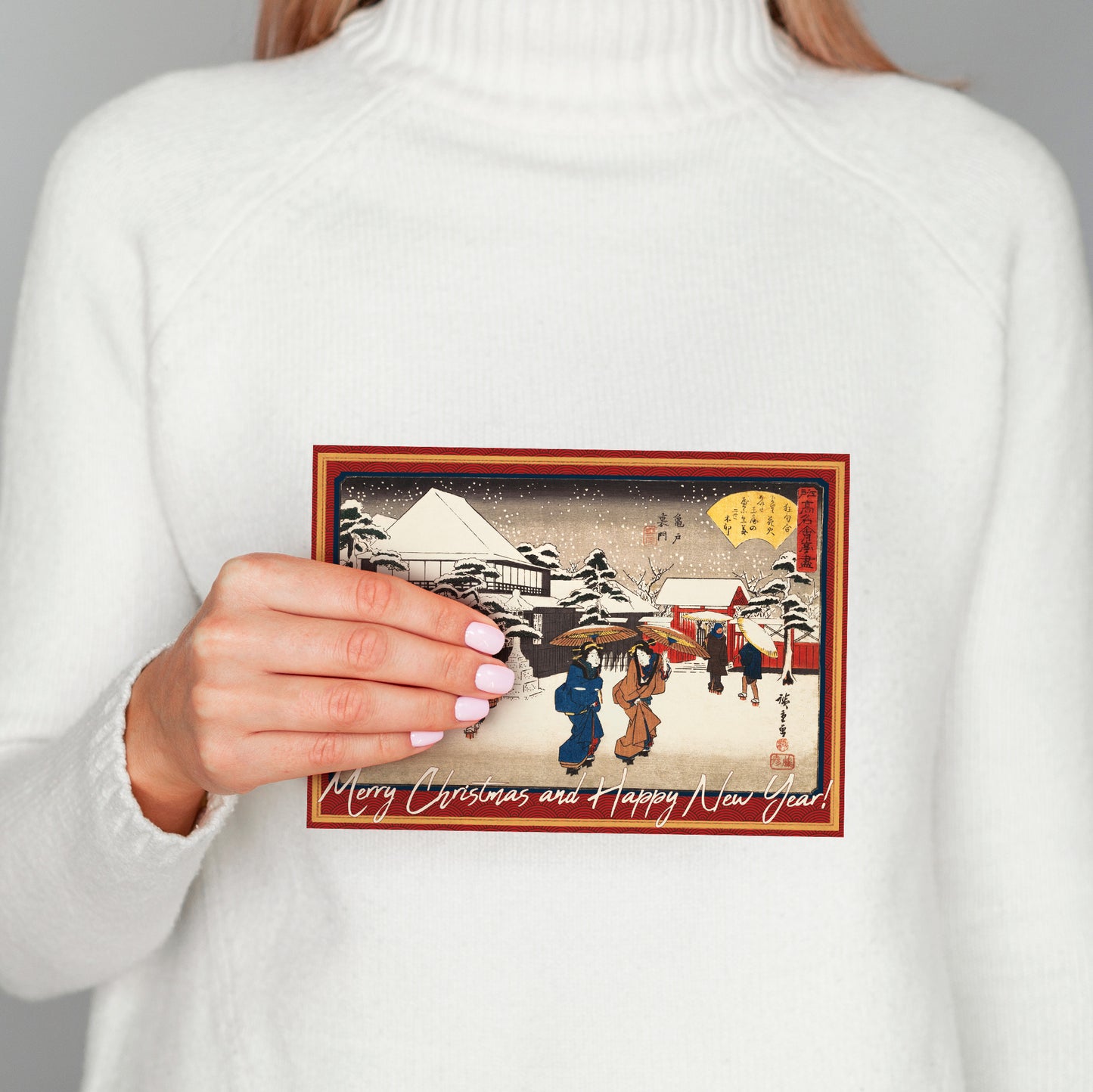 “Back Gate of the Shrine at Kameido” by Utagawa Hiroshige – Japanese Ukiyo-e Christmas Greeting Card – Large A5 Woodblock Art Card with Envelope