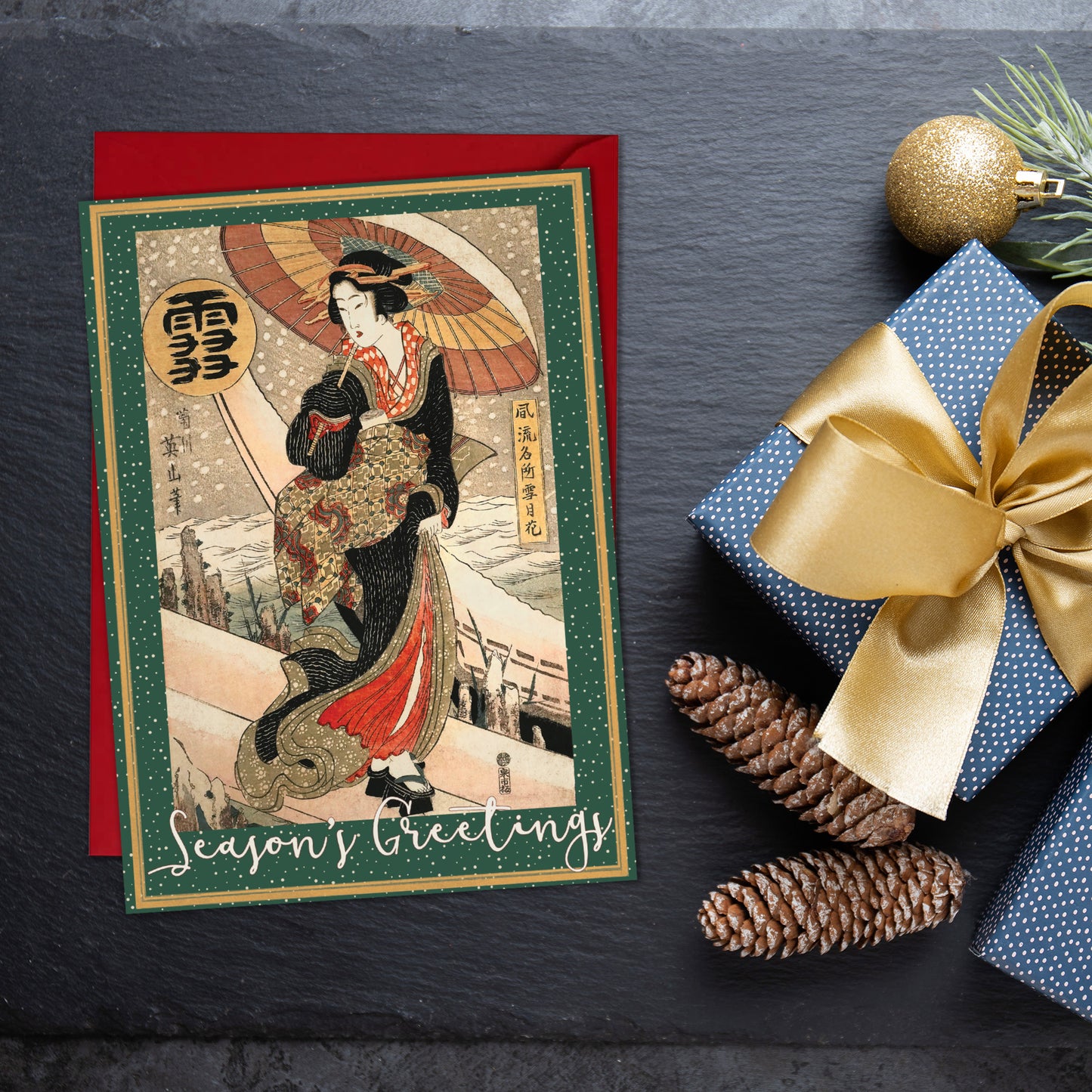 “Beauty in the Snow” by Kikukawa Eizan – Japanese Ukiyo-e Christmas Greeting Card – Large A5 Woodblock Art Card with Envelope